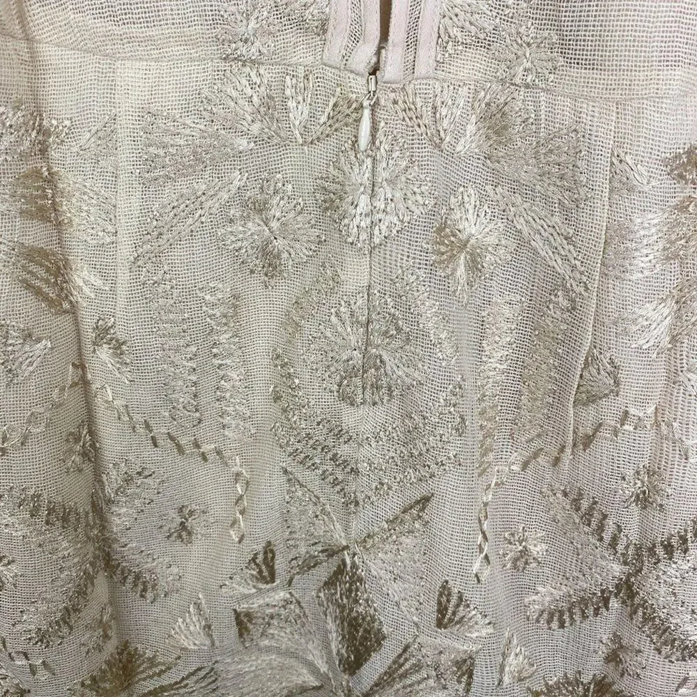 Free People Mini Boho Dress Women Size 0 Cream Embroidered Witch‎ Fairy Concert